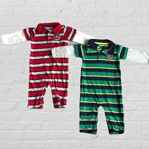 Carter’s Long Sleeve stripe Polo Rompers(lot of 2)